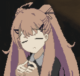 a pixel art drawing of a girl with long brown hair