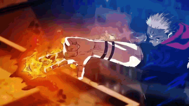 a drawing of a person holding a fireball in their hand
