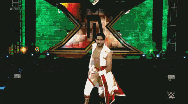 a pixelated image of a wrestler with the letters w on the bottom right
