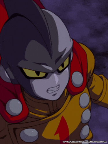 a close up of a cartoon character with a red arrow on his shoulder
