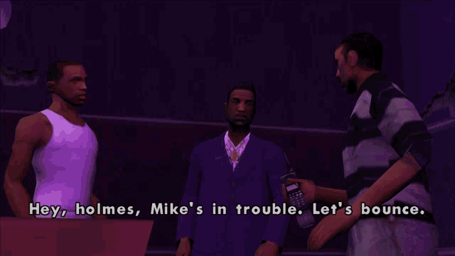 a screenshot of a video game that says hey holmes mike 's in trouble