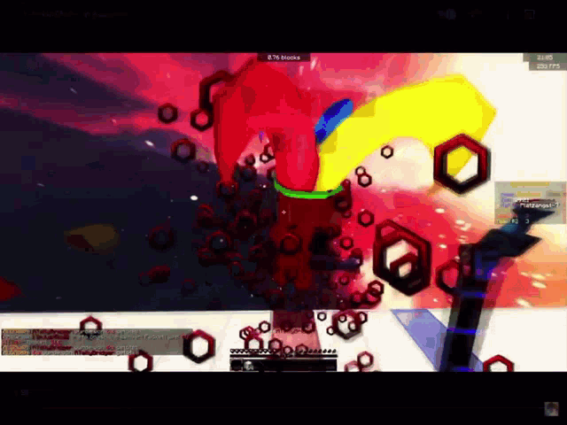 a screenshot of a video game with a red object in the middle and a yellow arrow coming out of it