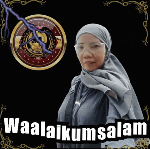a woman wearing a hijab and glasses is surrounded by the words waalaikussalam