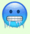 a blue smiley face with ice coming out of it 's mouth and teeth .