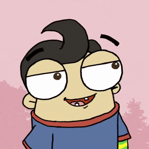 a cartoon of a boy with big eyes and a smile on his face