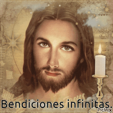 a picture of jesus with the words bendiciones infinitas written below him