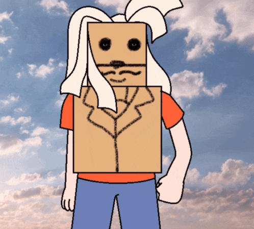 a cardboard box with a face drawn on it