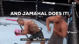 two men are fighting in a boxing ring with the words `` and jamahal does it '' written above them .