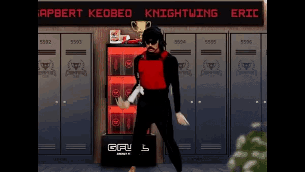 a man is dancing in front of a sign that says knightwing ericued