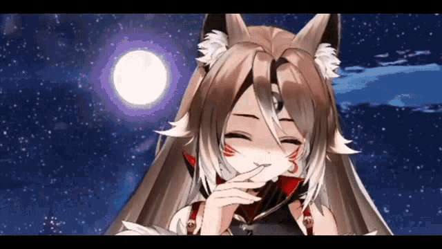 a girl with fox ears and a full moon behind her