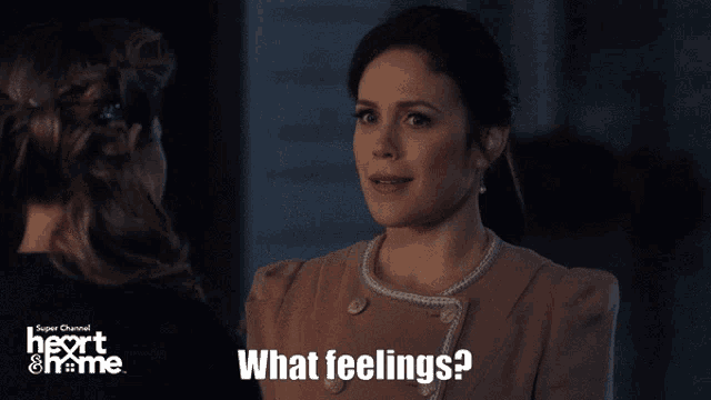 a woman is talking to another woman with the words what feelings written below her