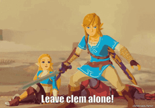 a cartoon of a man and a woman with the words " leave clem alone "
