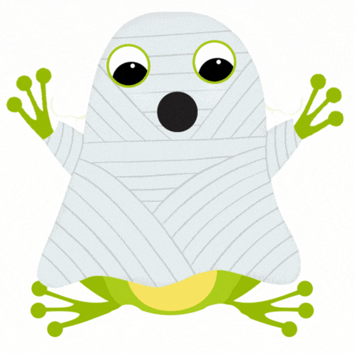 a cartoon frog is wrapped in a mummy costume
