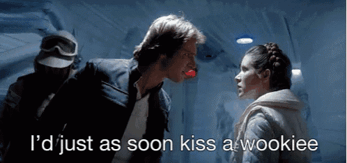 han solo kissing princess leia in a star wars scene