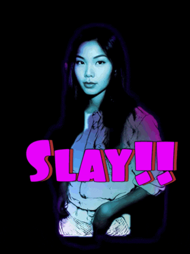 a picture of a woman with the word slay written in pink