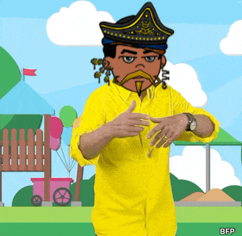 a cartoon man wearing a yellow shirt and a pirate hat with bfp written on the bottom