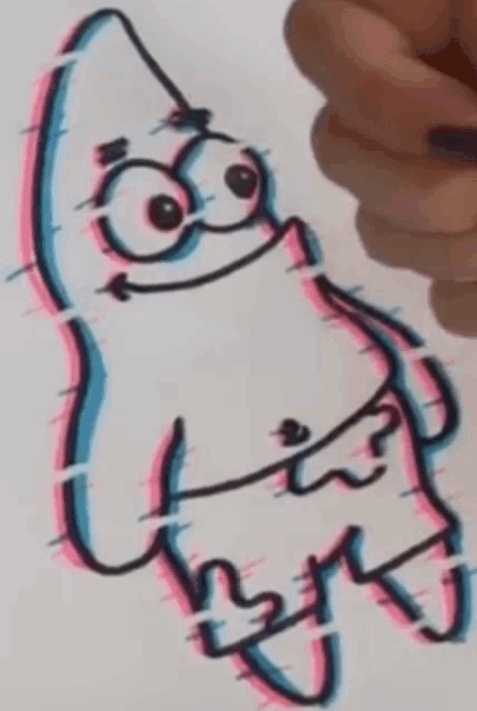a drawing of patrick star from spongebob squarepants with a glitch effect