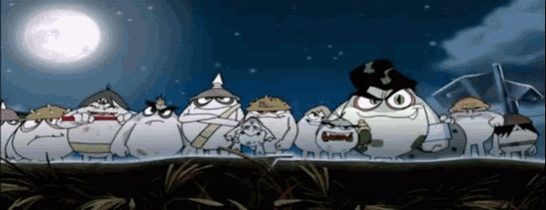 a group of cartoon characters standing next to each other with one holding a bag that says ' snoopy ' on it