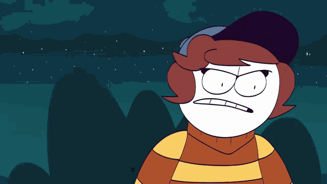 a cartoon character with an angry look on his face stands next to another character