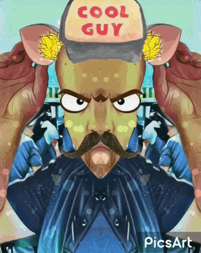 a cartoon man with a hat that says cool guy