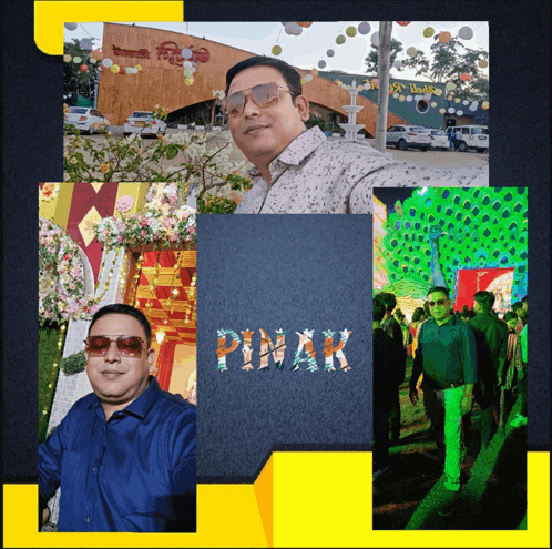 a man wearing sunglasses stands in front of a building that says pinar