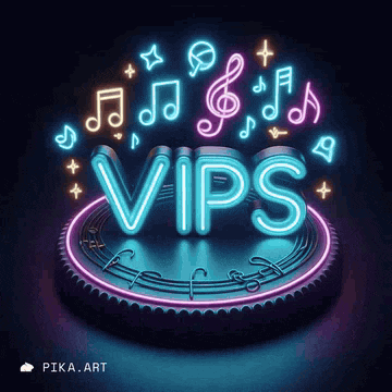 a neon sign that says vips surrounded by musical notes