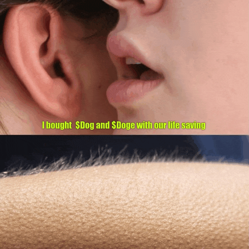 a woman whispering into another person 's ear with the words i bought $ dog and $ doge