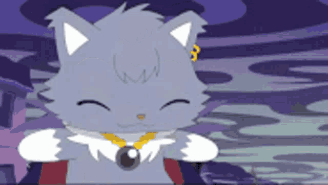 a cartoon cat wearing a gold necklace and earrings
