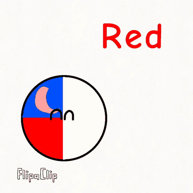 a drawing of a red white and blue circle with the word blue above it