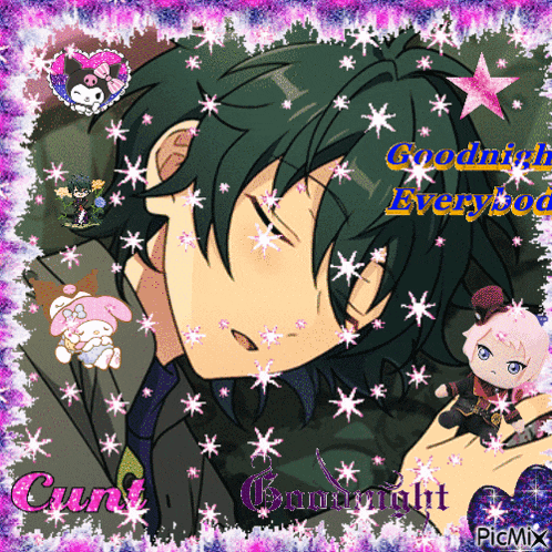 a picture of a anime character with the words goodnight everybody written on it
