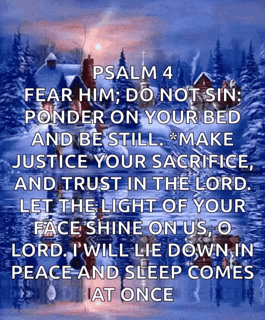a picture of a snowy scene with a bible verse