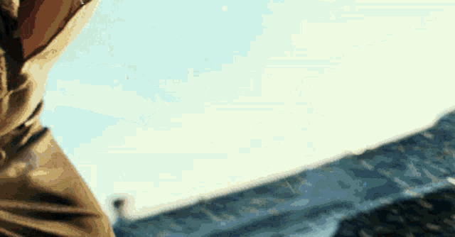a person is standing on a roof with a blue sky behind them .