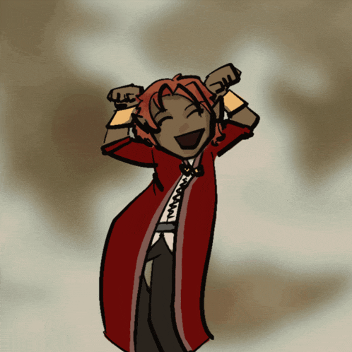 a cartoon of a man in a red coat is laughing