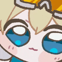 a close up of a cartoon character with blue eyes
