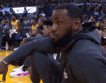 lebron james sits in the stands during a lakers game