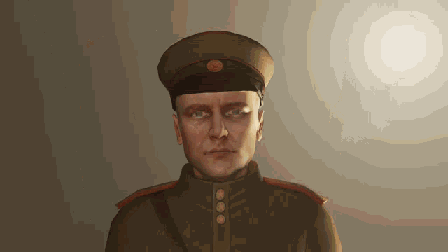 a man in a military uniform has a badge on his hat that says ' cccp '