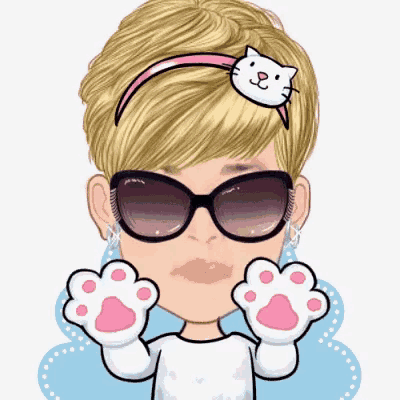 a cartoon of a woman wearing sunglasses and a headband with a cat on it .
