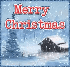 a merry christmas greeting with a snowy scene