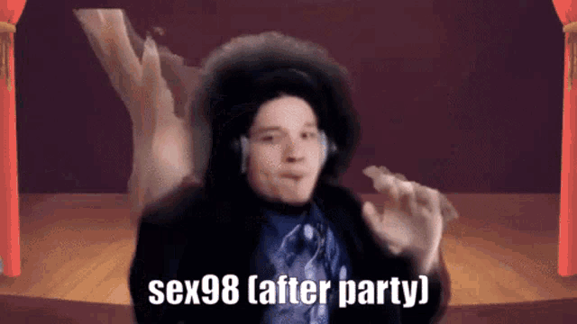 a man wearing headphones and a hat says sex98 ( after party )