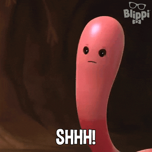 a cartoon character says shhh in front of a blue bear