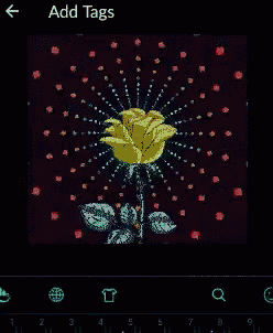 a yellow rose is surrounded by colorful stars and the words add tags are visible