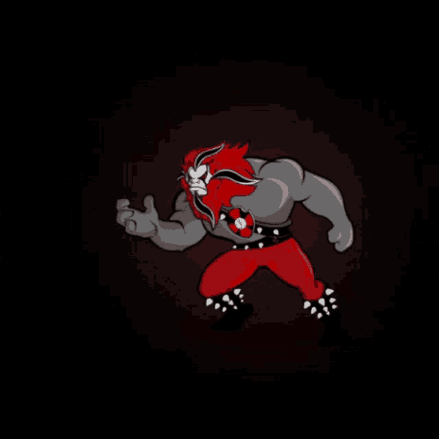 a cartoon of a man with spiked pants and a shield that says moto club on it