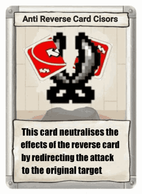 a card that says ' anti reverse card cissors ' at the top