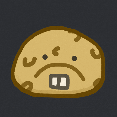 a drawing of a cookie with a sad face