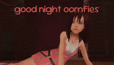 a cartoon character laying on the ground with the words good night oomfies above her