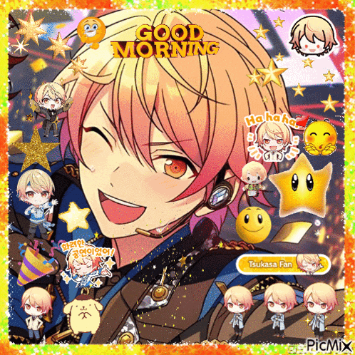 a collage of anime characters with the words good morning written above them