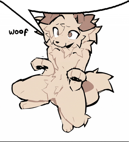 a drawing of a furry animal with the word woof on it