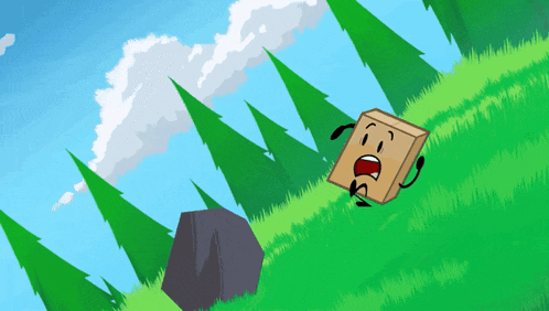 a cartoon drawing of a wooden block with a face and arms