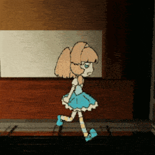 a cartoon of a girl in a blue dress