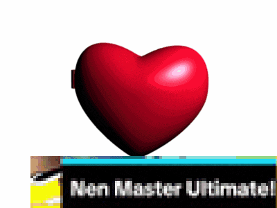 a red heart is sitting on top of a sign that says " non master ultimate "